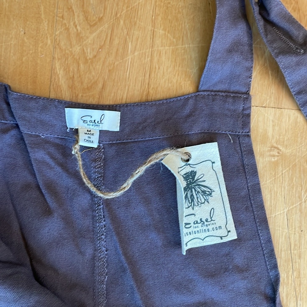 Easel Los Angeles ash brown gray oversized linen blend overalls M nwt - Picture 4 of 9